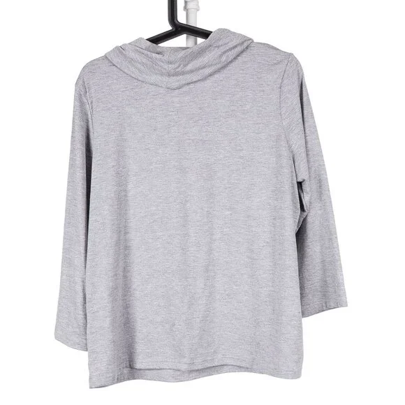 Peter Nygard Shirt Petites PL Womens Heathered Gray Drape Neck Cowl Long Sleeve - Picture 5 of 5